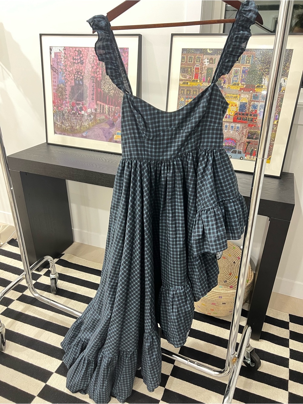 Selkie Blue and Green Checked Ruffle Sundress for Kids